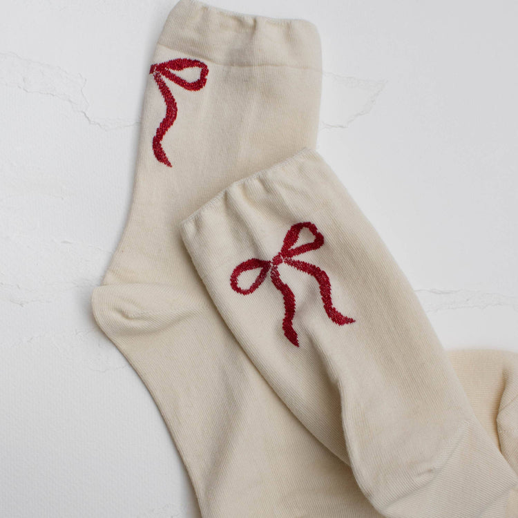 Cream socks with red loop