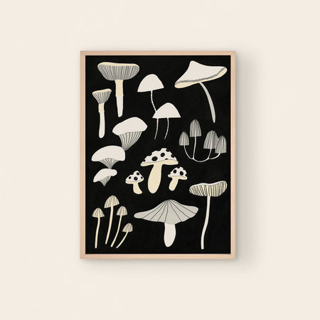 Affiche 'Black and White Mushroom'