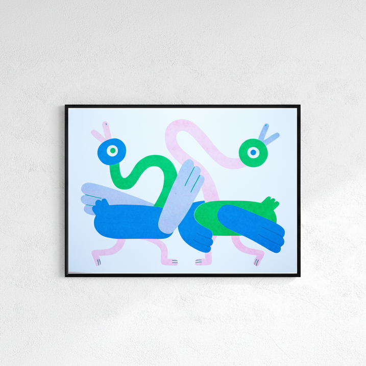 Affiche risographie 'Dancing Ducks'