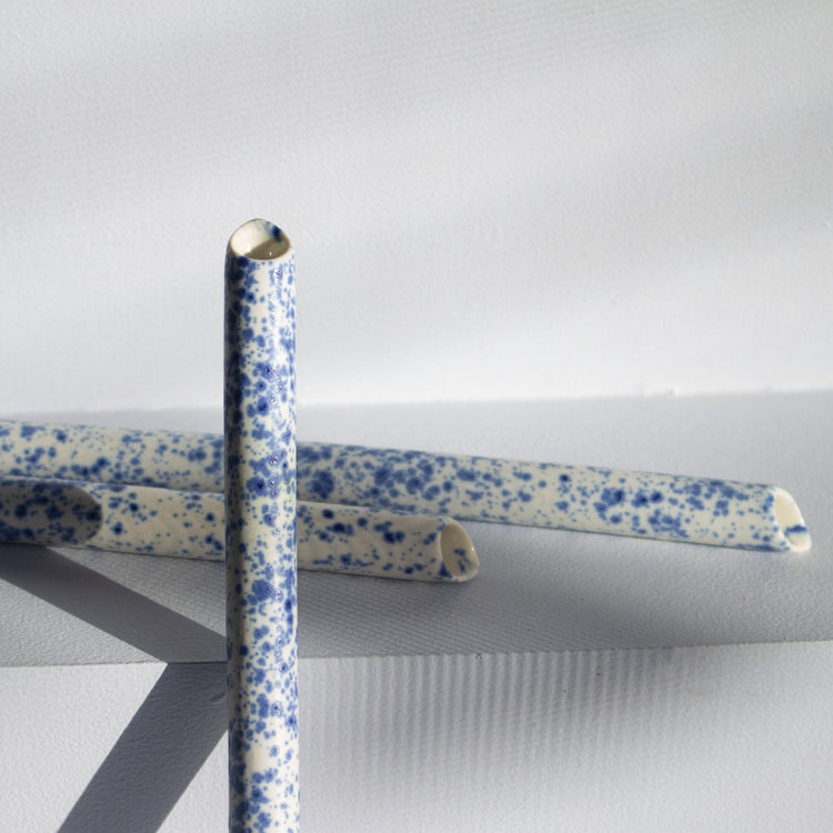 Speckled blue bubble tea straw