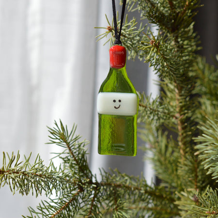 Glass Wine Bottle Christmas Ornament