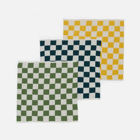 Lot de 3 lavettes multi-usages damier vert-jaune