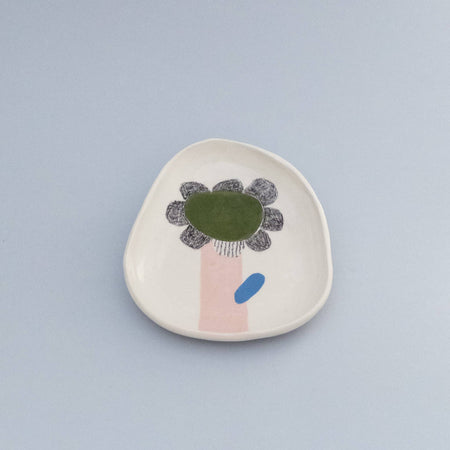Plateau Œuf fleur verte en céramique