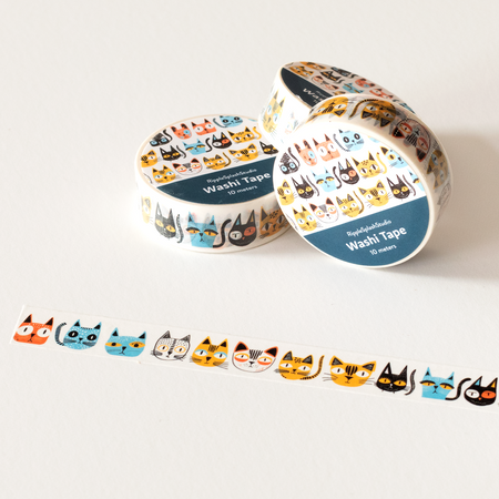 Ruban Washi Visages chats colorés