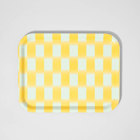 Plateau en bois carreaux jaunes