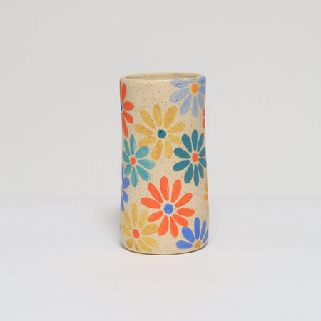 Ceramic vase with rainbow flowers