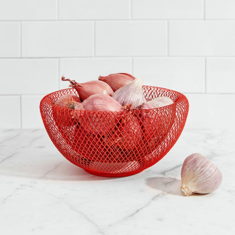 Red Wire Mesh Fruit Bowl