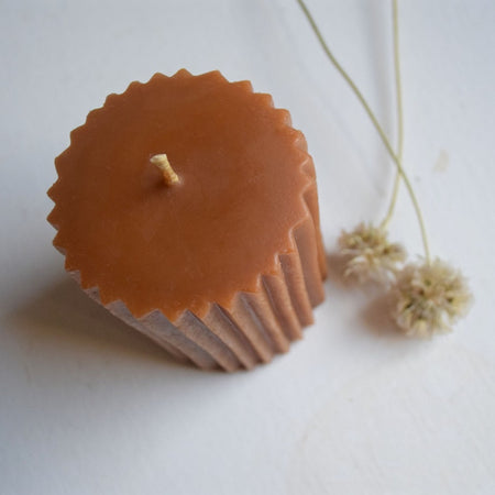 Caramel fluted pillar candle in beeswax 