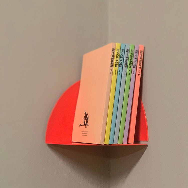Neon red corner shelf