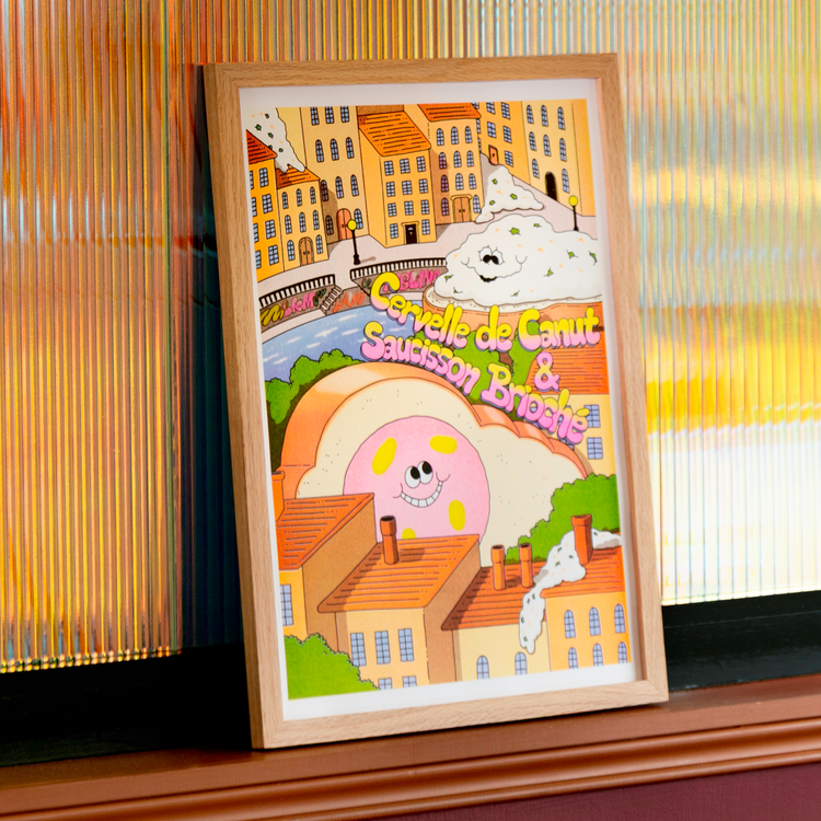Affiche risographie 'Cervelle de Canut & Saucisson Brioché à Lyon'
