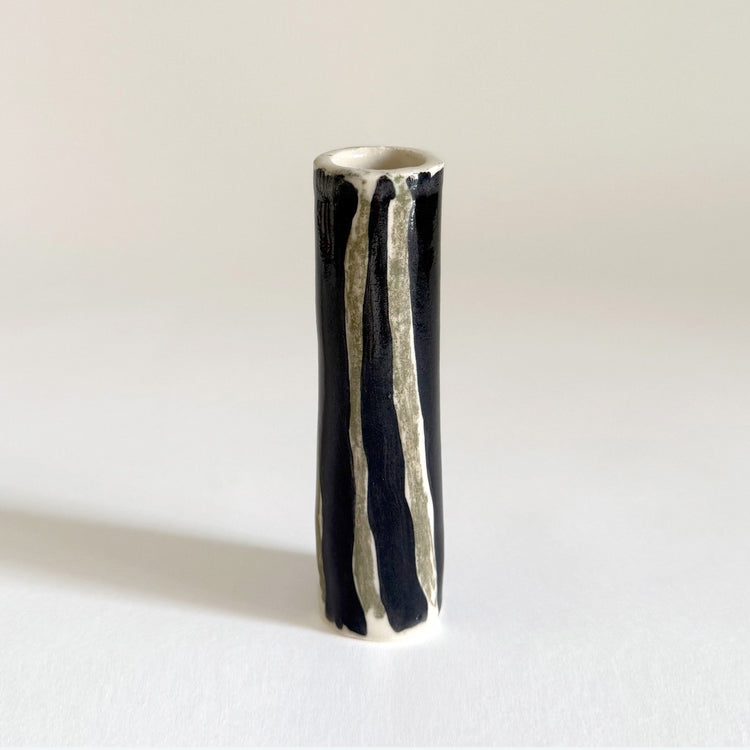 Black and green striped mini vase