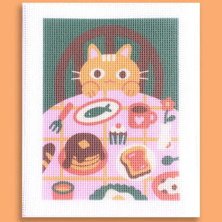 Kit DIY de canevas à broder 'Cat Café'