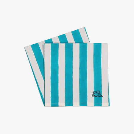 Set of 8 cyan striped napkins