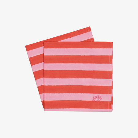 Set of 6 orange-pink striped napkins
