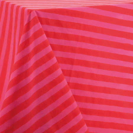 Square tablecloth with red-pink stripes