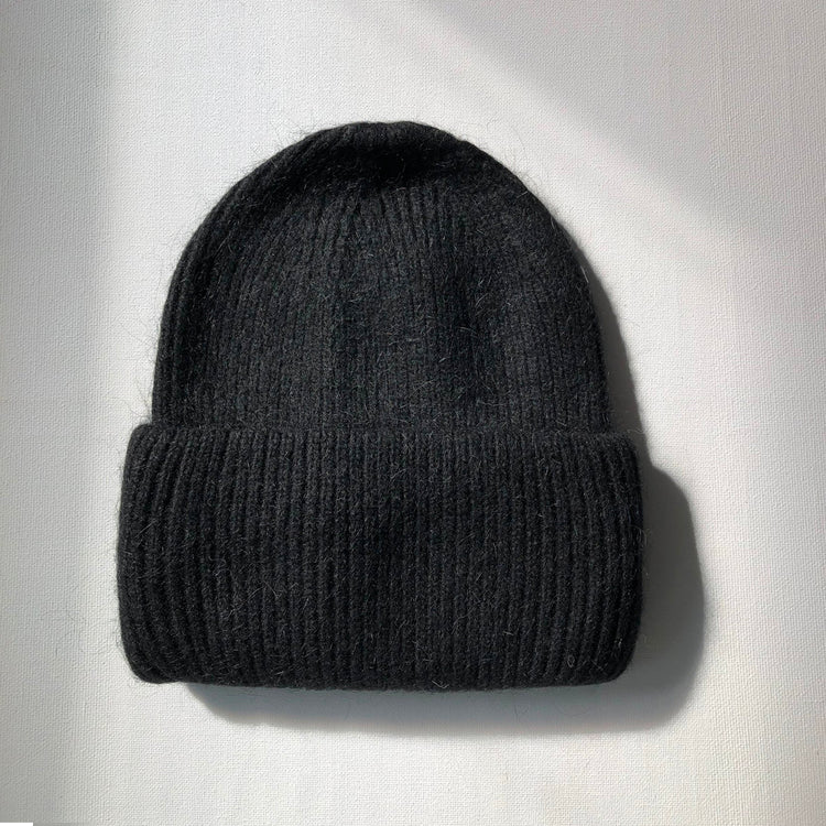 Black Angora wool beanie 