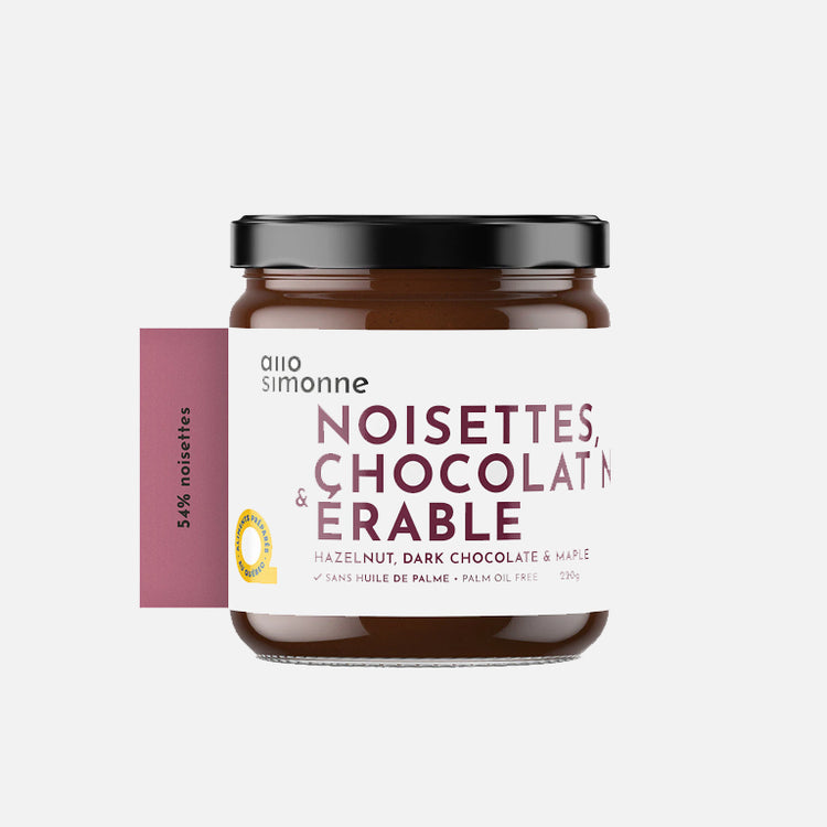 Tartinade Noisettes, chocolat noir et érable
