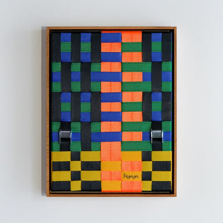 Oeuvre murale en tressage 'Lignes oranges'