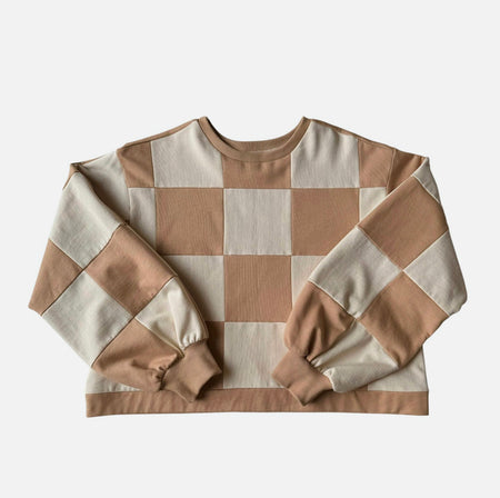 Pull Colorblock Damier Beige