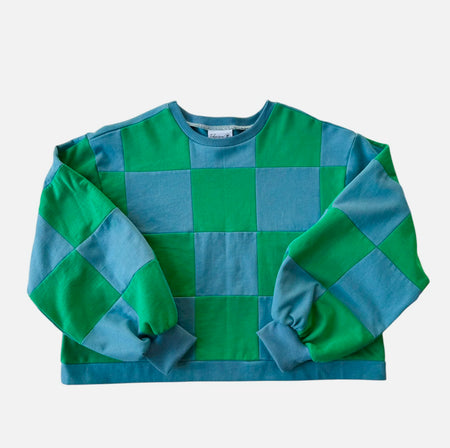 Pull Colorblock Damier Bleu et vert