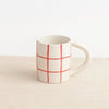 Grid white red stoneware mug