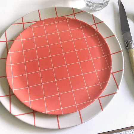 Assiette à salade en bambou Red grid