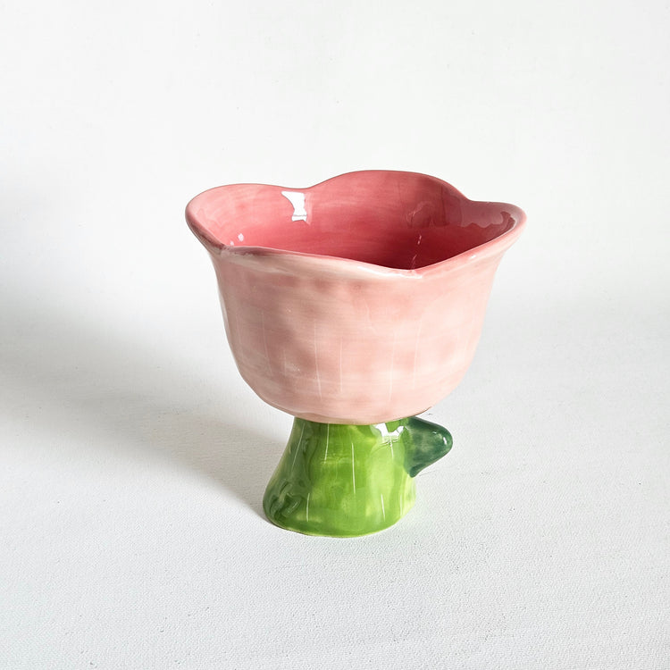 Coupelle sur pied vintage Fleur en céramique