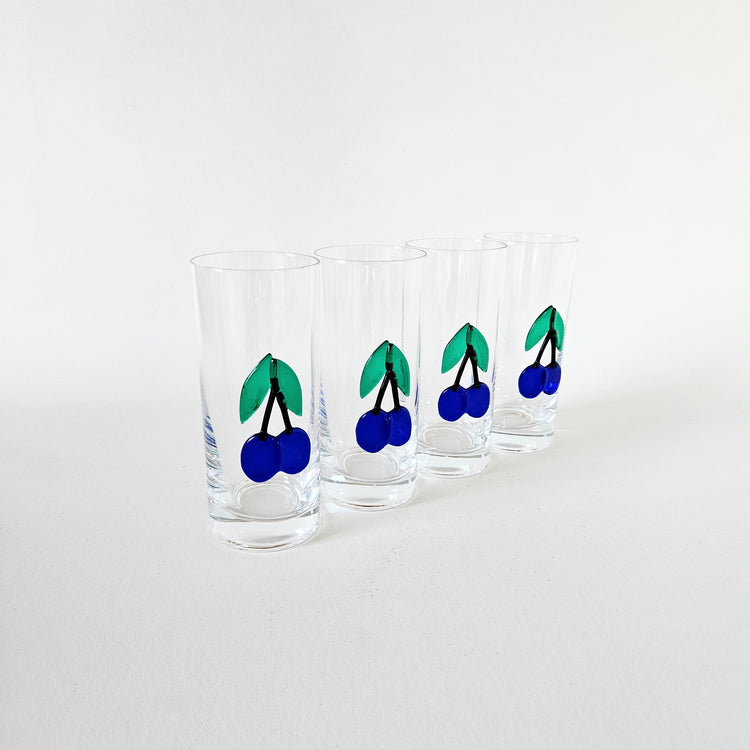Lot de 4 verres high ball Cerises vintage
