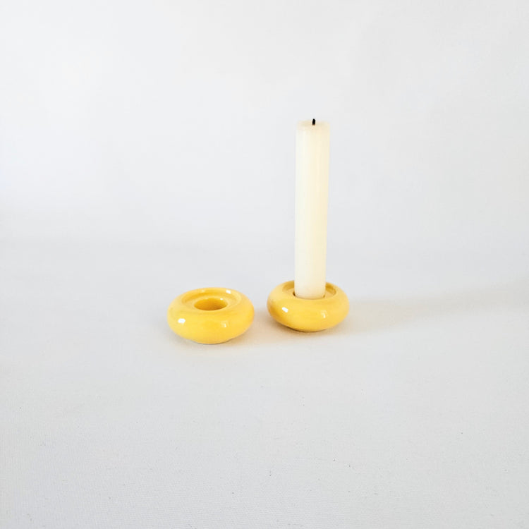 Lot de 2 bougeoirs en céramique Point à la ligne vintage