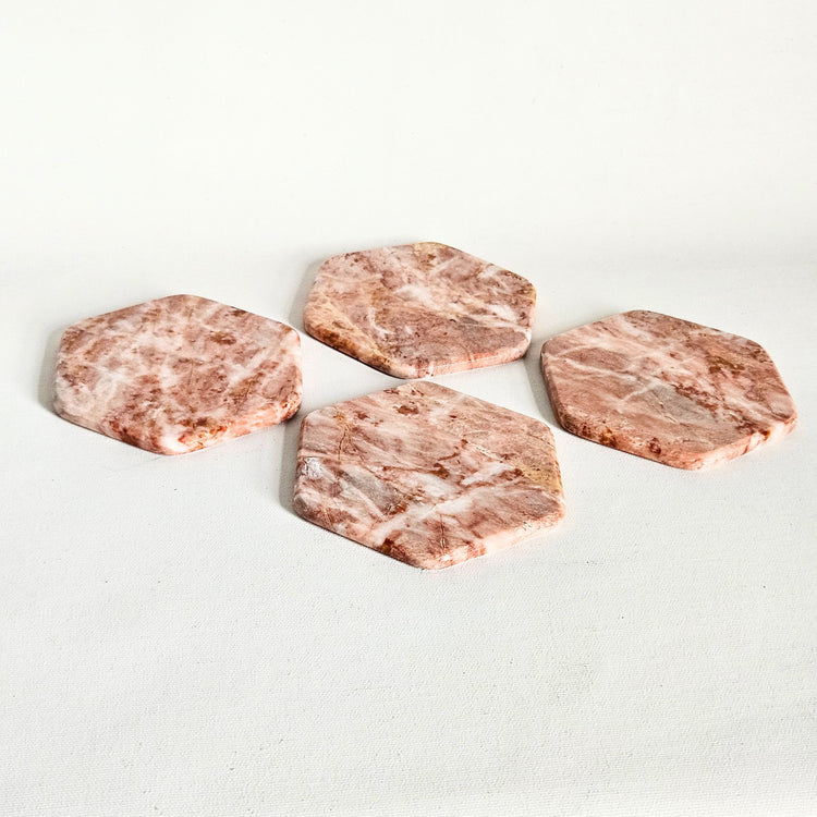 Lot de 4 sous-verres en marbre roses vintages