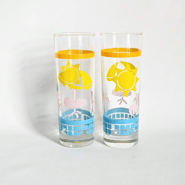 Lot de 2 verres vintages high ball Tropical Beach, Tom Collins