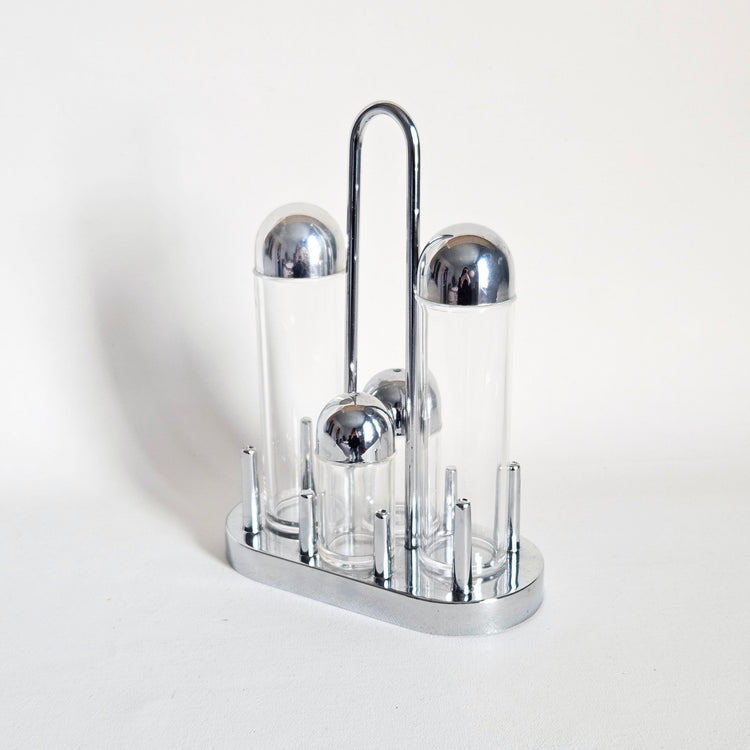 Kit à condiments de table vintage chromé