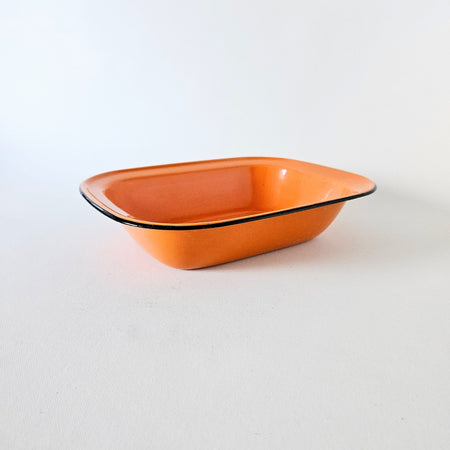 Plat vintage en métal émaillé orange