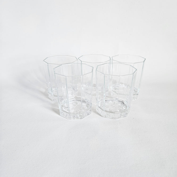 Set of 5 vintage textured octagonal glasses