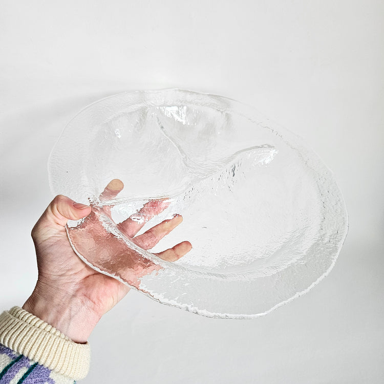 Vintage XXL textured glass serving plate, IVV