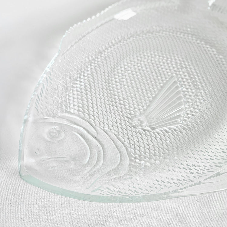 Assiette en verre texturé Poisson, USA vintage