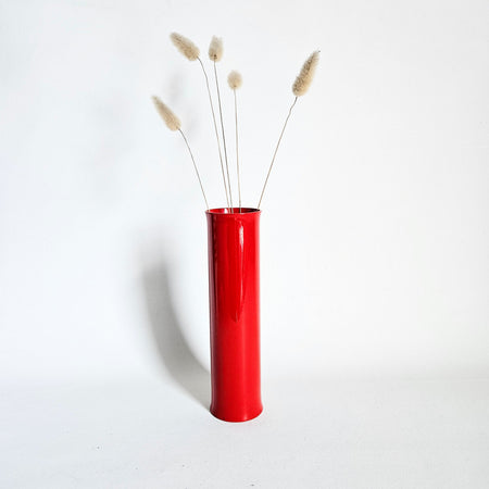 Vase soliflore Cylindre rouge en métal vintage