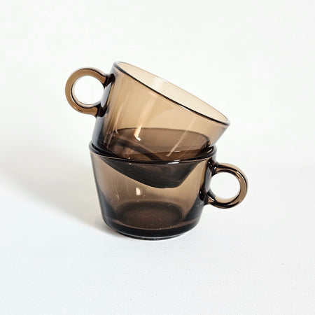 Duo de tasses en verre fumé vintages, Vereco France