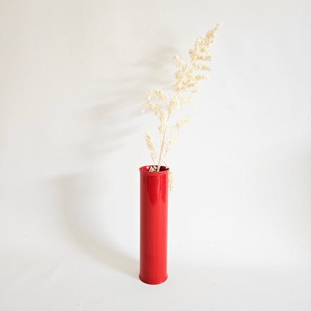 Soliflore cylindre vintage en métal émaillé