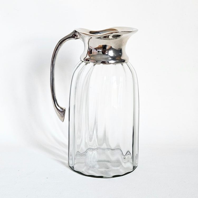 Vintage fluted glass pitcher with chrome spout