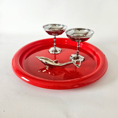 Plateau rond rouge vintage