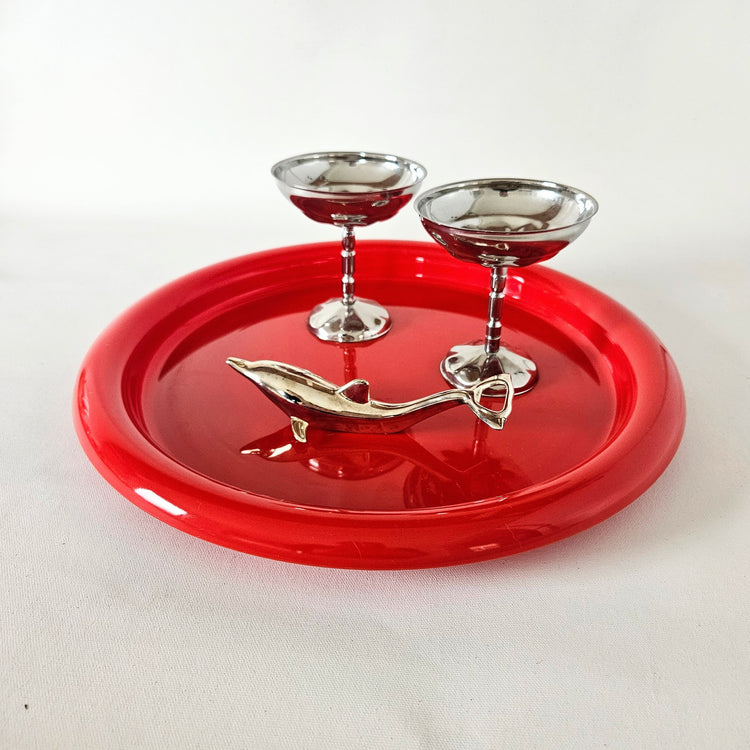 Plateau rond rouge vintage