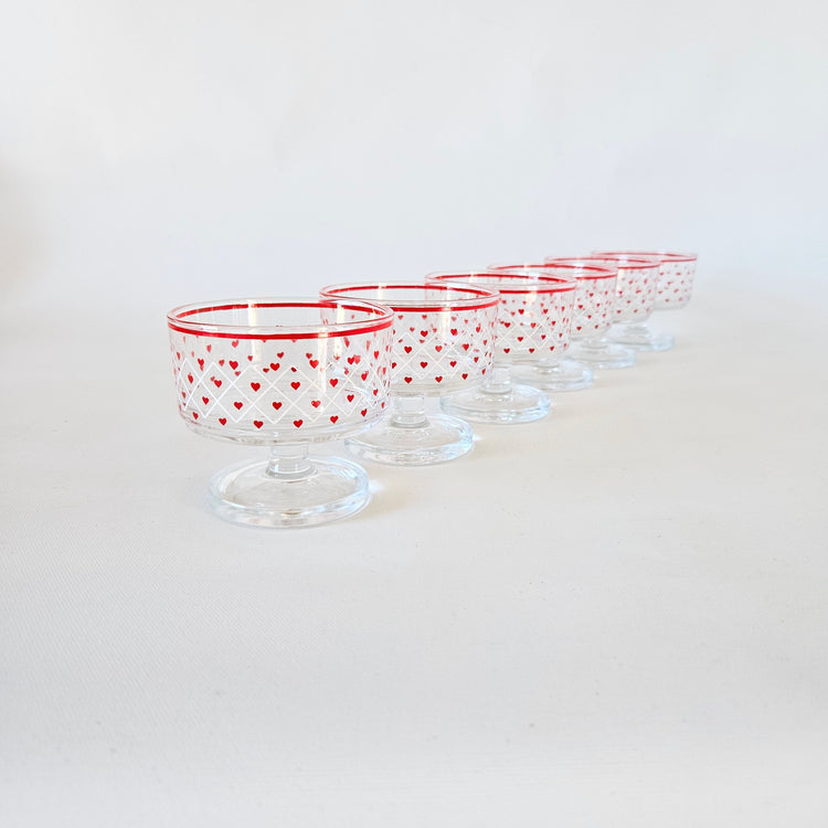 Lot de 6 coupes à dessert Coeurs vintage