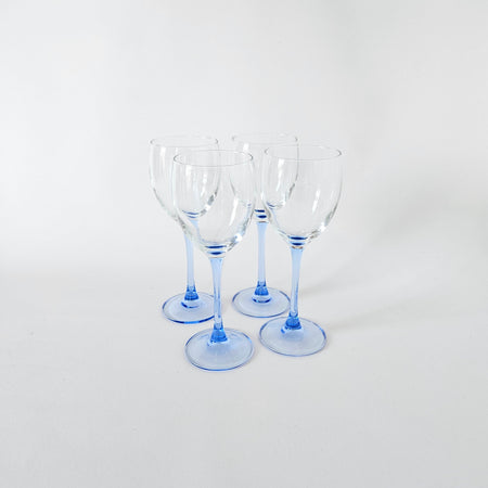 Lot de 4 verres à pied bleu clair vintage Luminarc moyen