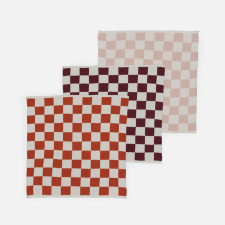 Lot de 3 lavettes multi-usages damier rouge-rose