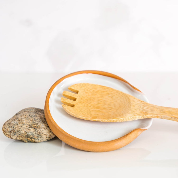 White stoneware spoon rest 