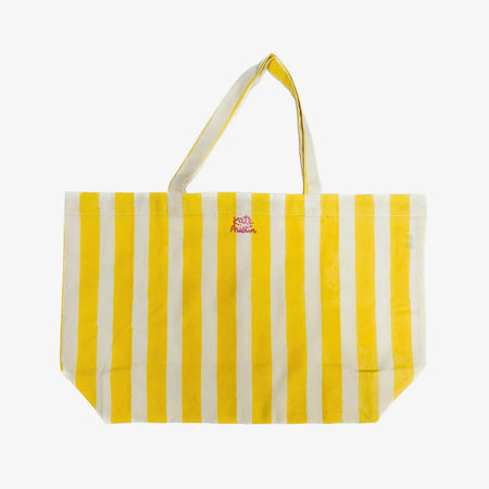 Large yellow striped canvas bag