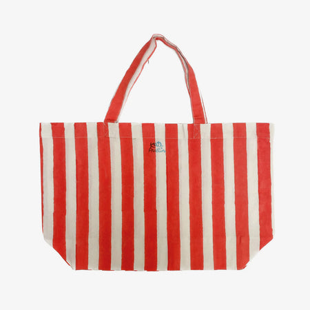 Large red striped canvas bag