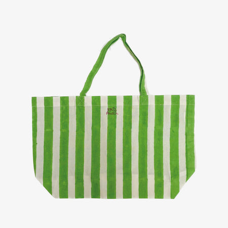 Large green striped canvas bag