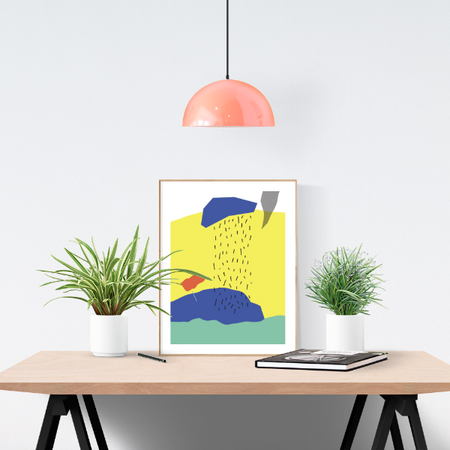 Poster 'Abstract shapes yellow and blue'